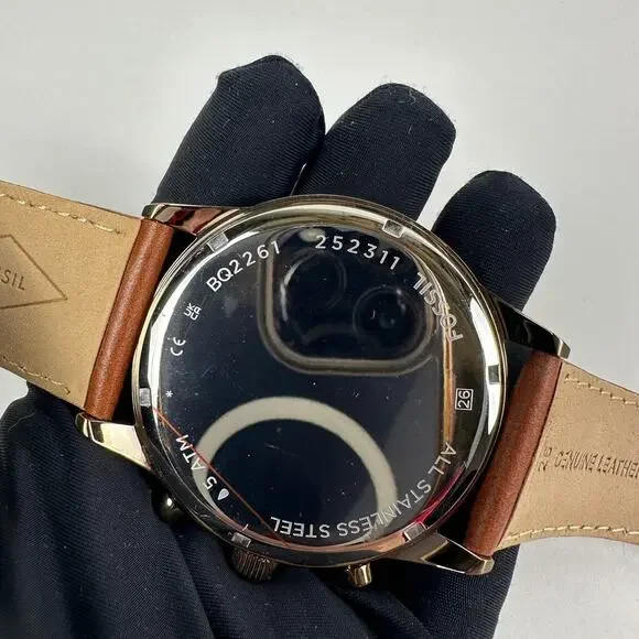 NWT Fossil Flynn Chronograph Brown Leather Men's Watch BQ2261 - Picture 11 of 12